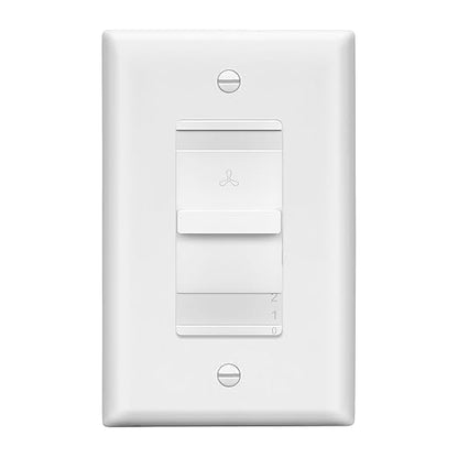 LIDER 3-Speed Fan Switch, Slider Switch for Fan, Ceiling Fan Control Switch, 120V, 2.5A Motor, Single Pole, Modern Upgrade, UL Listed, Wall Plate Included, White