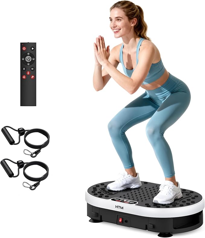 HTM Vibration Plate Exercise Machine, 9 Modes & 120 Speeds, Body Shake Plate with Resistance Bands Slot & Remote Control, 300 Lbs Capacity Shake Board for Weight Loss Fat Burner Home Fitness Workout