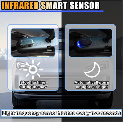 JOYCOURT Car Solar Power Simulated Dummy Alarm, Flash Warning LED Light Alarm, Anti-Theft LED Warning, Flashing Security Light Fake Lamp with USB Port, Car Accessories for Most Cars (Blue, 1PC)