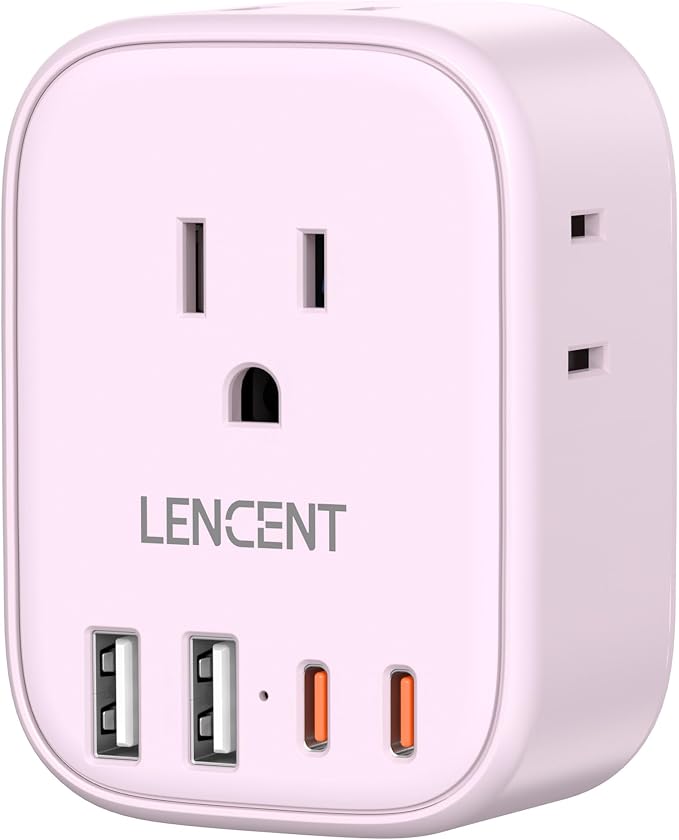 LENCENT Multi Plug Outlet Extender with USB C, Electrical Outlet Expander | with 4 AC & 4 USB Charger Cube, Small Multiple Wall Tap Plug Splitter for Home Office Travel Dorm Essentials - Pink