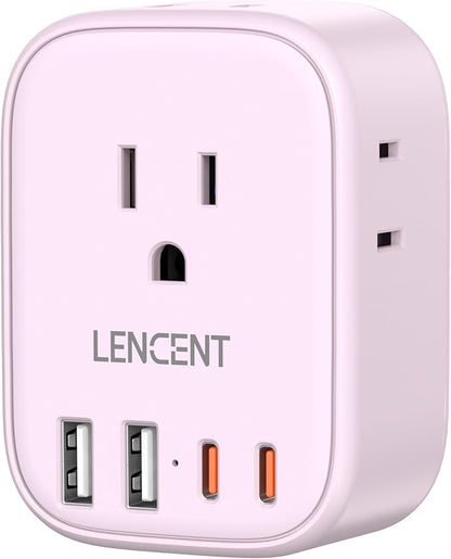 LENCENT Multi Plug Outlet Extender with USB C, Electrical Outlet Expander | with 4 AC & 4 USB Charger Cube, Small Multiple Wall Tap Plug Splitter for Home Office Travel Dorm Essentials - Pink