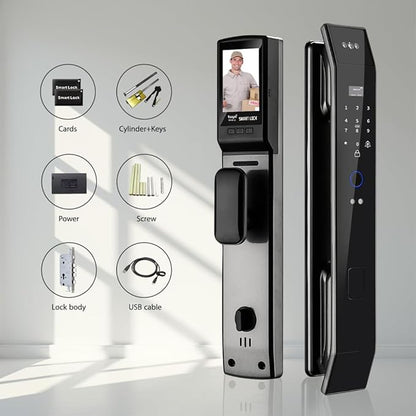 Smart Door Lock with 3D Face Recognition & Camera, Video Doorbell with Intercom, Fingerprint Keyless Entry, Password, IC Card, Key, Alexa Compatible, Tuya App Control, Smart Home Front Door Security