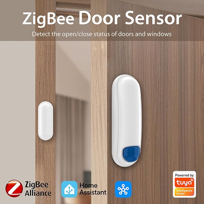 Zigbee Contact Sensor for Door and Window, Zigbee Hub Required, Winsdow Sensor 24h Monitor, Zigbee Door Sensor Compatible with SmartThings, Home Assistant
