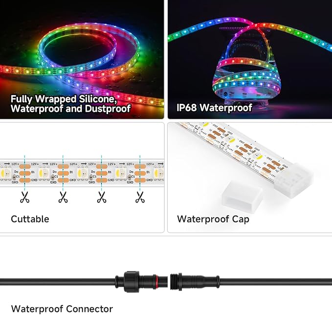 BTF-LIGHTING RGB+Warm White SK6812 LED Strip 16.4FT 300LED DC12V IP68 | Waterproof RGBW Individually Addressable UL Listed 4 Colors in 1 Light (Similar WS2812B) White PCB(No Adapter or Controller)