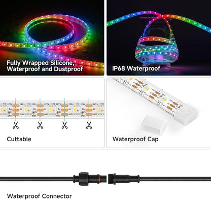BTF-LIGHTING RGB+Natural White SK6812 LED Strip 16.4FT 300LED DC12V IP68 | Waterproof RGBW Individually Addressable UL Listed 4 Colors in 1 Light (Similar WS2812B) White PCB(No Adapter or Controller)