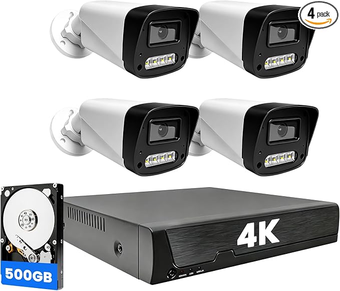 Wired PoE Security Camera System CCTV IP Cameras 4 Packs Kit