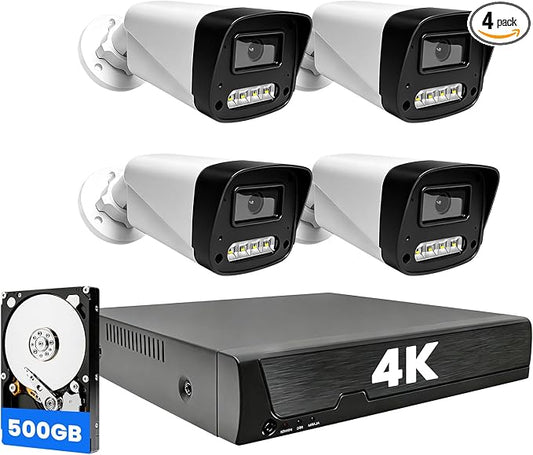 Wired PoE Security Camera System CCTV IP Cameras 4 Packs Kit