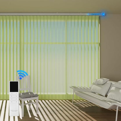 Motorized Sheer Vertical Blinds with Remote, Light Filtering Vertical Blind Sliding Door Blinds Remote Control Blinds for Sliding Glass Door Customize, Green
