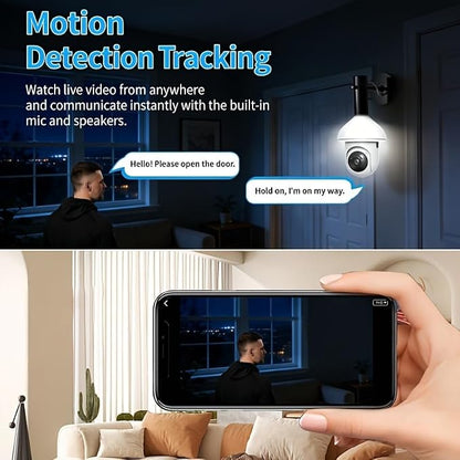 Upgrade Light Bulb Security Camera, WiFi Smart Bulb Cam Home Surveillance Camera, Human Motion Tracking, Siren Alarm, Cloud & TF Card Storage, Waterproof Outdoor Indoor Security Monitor