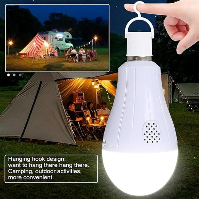 Rechargeable Emergency Smart Light-Bulbs with Remote,Removable Battery Light Bulb,3 Color and Dimmable 1200mAh 12W LED Light Bulbs for Home, Camping, Tent (E27, with Hook)