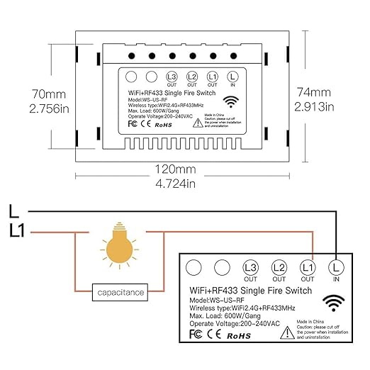 MOES Touch Wall Single Live Wire Smart Switch, No Neutral Wire Needed, 2.4GHz WiFi RF433 Light Switch Works with Smart Life/Tuya App, Alexa and Google Home, Single Pole Black 2 Gang Include Capacitor