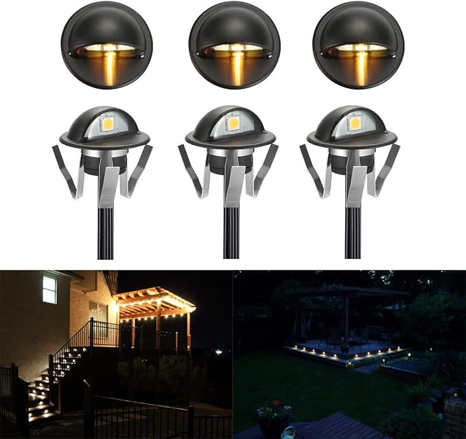 Sumaote 12V Low Voltage LED Deck Lights Kit, 6 Pcs Φ1.38in Half Moon Recessed Outdoor Step Lighting IP67 Waterproof Landscape Lights for Yard Garden Stair Decoration, Warm White LED Lighting