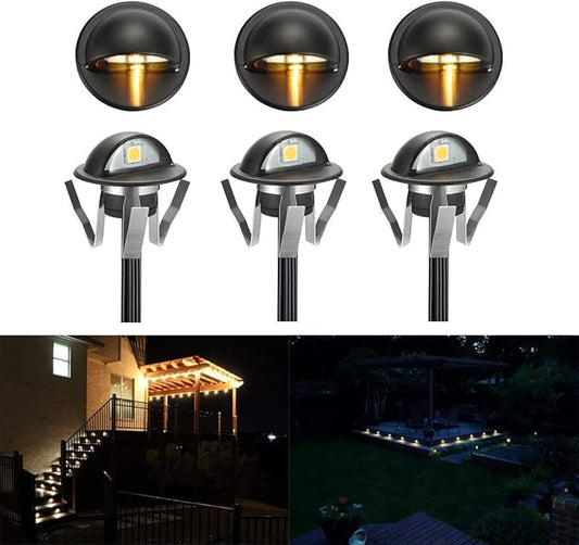 Sumaote 12V Low Voltage LED Deck Lights Kit, 6 Pcs Φ1.38in Half Moon Recessed Outdoor Step Lighting IP67 Waterproof Landscape Lights for Yard Garden Stair Decoration, Warm White LED Lighting