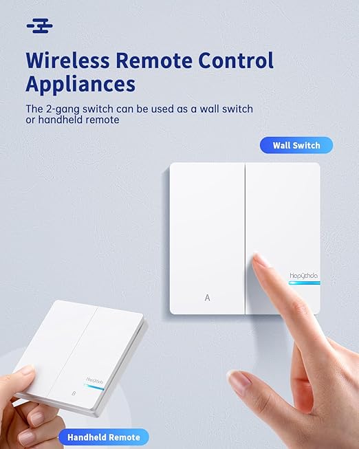 Remote Control Outlet Plug, 15A/1500W Wireless Light Switch for Lights, Fans, Projectors, Kitchen Appliances, 500 Feet RF Range Remote Light Swich Wireless, 2 Outlets & 1 Remote