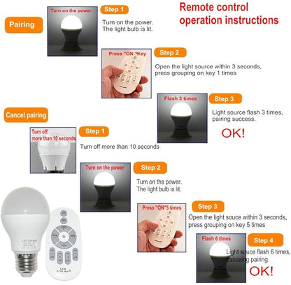 6W E27 Smart LED Light Bulb Dimmable with 2.4GHz Wireless 3-Zone Remote Control - Adjustable Color Temperature (Warm/Cool) and Brightness 1 Pack (1 Bulb+1 Remote)