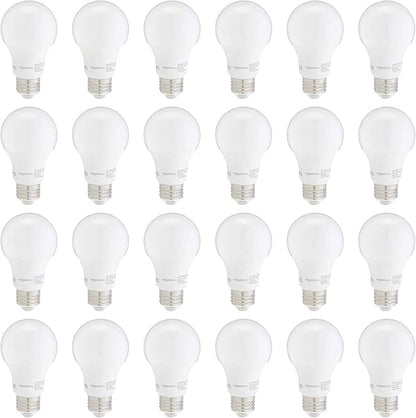 Amazon Basics A19 LED Light Bulbs, 60W Equivalent, Warm White 3000K, Non-Dimmable, Energy Efficient 9W, 10,000 Hour Lifetime, 24-Pack