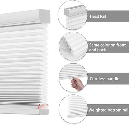 Changshade Cordless Cellular Shades Light Filtering Custom Size, Honeycomb Door Indoor Window Blinds 1.5 inch Cell Pleated Easy Install for Home, Office, Living Room, Bedroom, Bathroom, Nursey, White