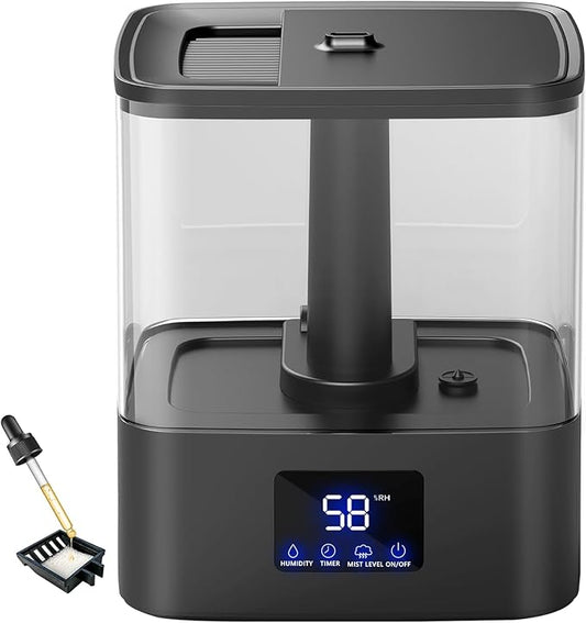 KZF Humidifier for Bedroom, 6L Ultrasonic Cool Mist Easy Clean 3 Adjust the Humidity, Suitable for Bedroom Study Room Kids Room Yoga Office, Quite and Smart Top Fill Design