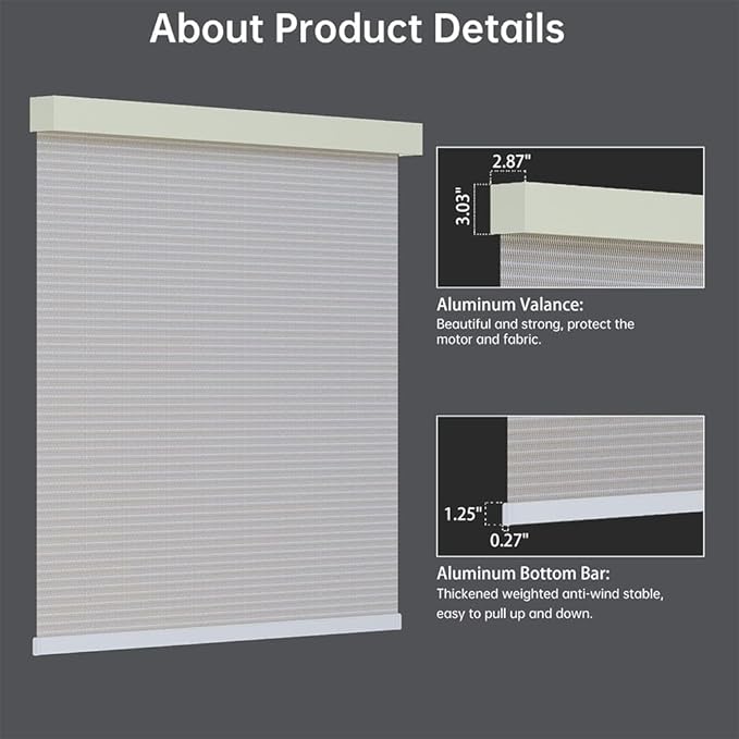 Motorized Solar Shades, Light Filtering Smart Blinds for Windows Automatic Blinds Compatible with Alexa, Falme Resistant Roller Shades Customized for Office Living Room (1% Openness Beige)