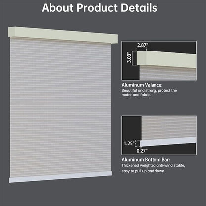 Motorized Solar Shades, Light Filtering Smart Blinds for Windows Automatic Blinds Compatible with Alexa, Falme Resistant Roller Shades Customized for Office Living Room (1% Openness Beige)