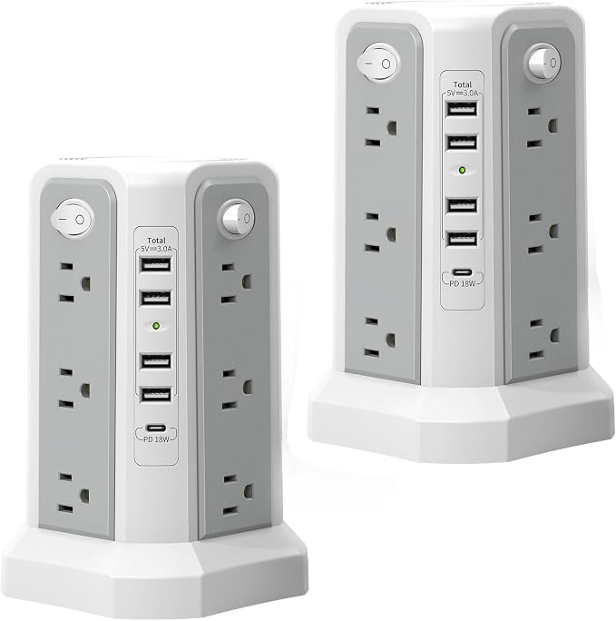 2PS Surge Protector Power Strip Tower 10FT（4A1C with PD18W USB C Port