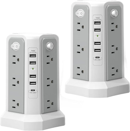2PS Surge Protector Power Strip Tower 10FT（4A1C with PD18W USB C Port