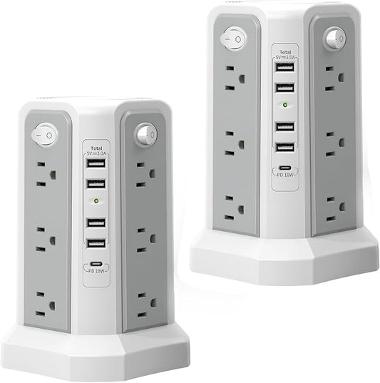 2PS Surge Protector Power Strip Tower 10FT（4A1C with PD18W USB C Port