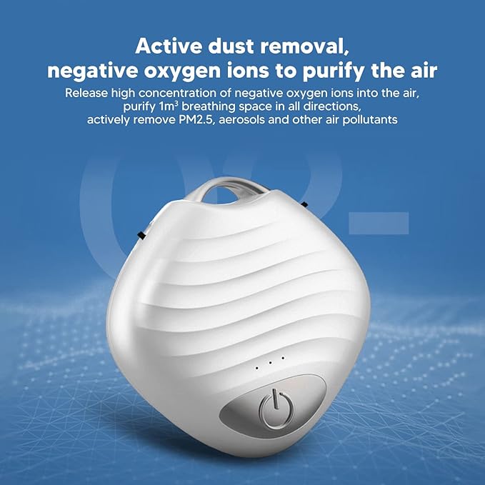 Air Purifier Necklace, 5V Portable Ionizer Rechargeable Ion Air Purifier Simple to Use Air Filter Device Necklace Purifier for Home Car with USB Cable 2x2x0.6inch