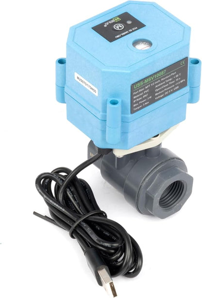 U.S. Solid WiFi Smart Motorized Ball Valve 1/2 in NPT, 2-Way PVC Electric Valve, USB Powered, LED Indicator, Remote On/Off for Water and Irrigation