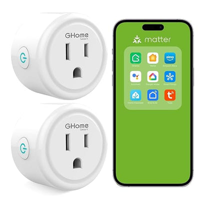 GHome Smart Plug Matter 15A, WiFi Smart Plugs Compatible with Alexa, Apple Home, Siri, Google, SmartThings, Smart Outlet Timer with APP Remote Control, 2.4GHz Wi-Fi Only, ETL FCC Listed