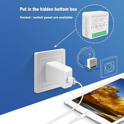 Ewelink Smart Switch 16A Mini WiFi Relay Module,DIY 2.4ghz Wireless Light Switch Voice Control with Timer&Schedule for Home Automation, Compatible with Alexa/Google