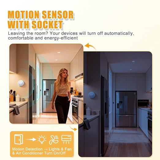 2 Pack Motion Sensor Switch with Outlet, PIR Wireless Motion Sensor Switch, Adjustable Sensitivity, IP54 Waterproof Wireless Motion Detector with Plug for Lights and Devices for Indoor/Outdoor