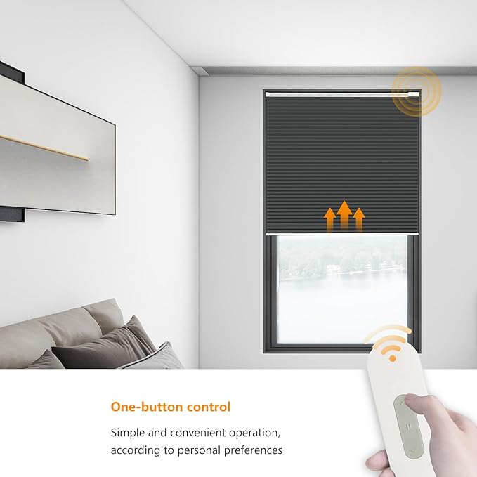 Motorized Cellular Shades Cordless Blackout Rechargeable Window Shades with Remote for Privacy Protection Smart Home Electric Curtains Automatic Honeycomb Blinds for Windows, 27" x 48", Black