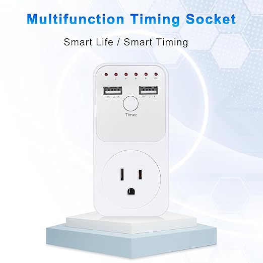 Countdown Timer Socket, 1800W Intelligent Programmable Switch Surge Protector Plug Timer Outlet, 10h Light Timers for Lamps Indoor with Dual USB Port
