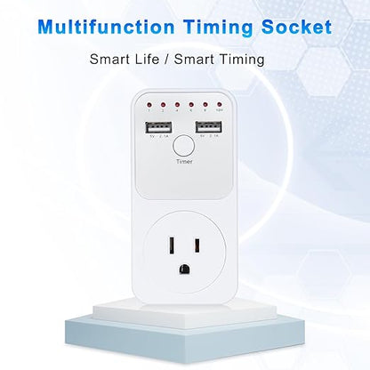 Countdown Timer Socket, 1800W Intelligent Programmable Switch Surge Protector Plug Timer Outlet, 10h Light Timers for Lamps Indoor with Dual USB Port
