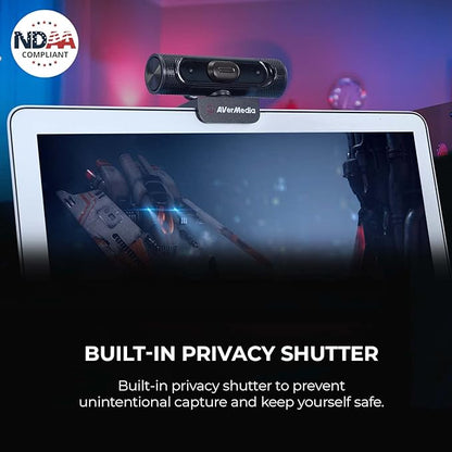 AVerMedia PW315 TAA/NDAA Compliant 1080p 60fps Webcam – Wide-Angle USB Camera with Dual Mics & AI Auto Framing, Fixed Focus HD Webcam for PC/Mac, Zoom, Teams, Google Meet, Streaming, Content Creation