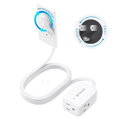 TROND Rotating Flat Plug Extension Cord Surge Protector 6ft, 3 AC, White
