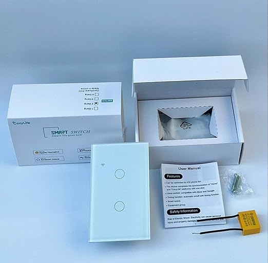 Smart Light Switch, Wi-Fi Enabled, White Glass Panel, Compatible with Apple HomeKit, Google Assistant, Alexa, No Neutral Wire Required, Touch Control (Wall Switch 3 Gang)