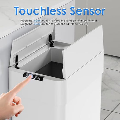 Automatic Trash Can,13.2 Gallon Touchless Motion Sensor Trash Bin, Smart Garbage Can with Soft-Close Lid, Bag Retainer Ring and Display Light,for Kitchen,Living Room Office (White, 50L)