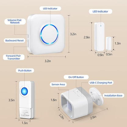 WiFi Sensor, Smart Motion Detector Kit with Phone App Alerts, Includes Gateway Hub, PIR Motion Sensor, Doorbell Button, Door Sensor, DIY Burglar Alarm for Home Business Apartment (Only 2.4GHz)
