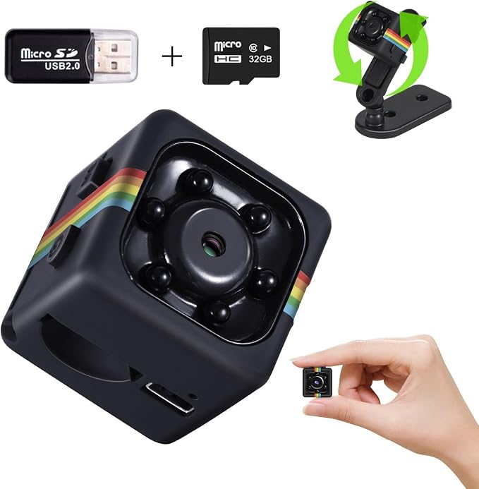 No WiFi Security Camera, 1080P Mini Camera, Built-in 32GB TF Card,Photoshoot, 360° Rotating Bracket, Night Vision, Small Cameras for Home/Cycling/Camping/Travel/Indoor Outdoor Security