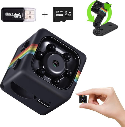 No WiFi Security Camera, 1080P Mini Camera, Built-in 32GB TF Card,Photoshoot, 360° Rotating Bracket, Night Vision, Small Cameras for Home/Cycling/Camping/Travel/Indoor Outdoor Security