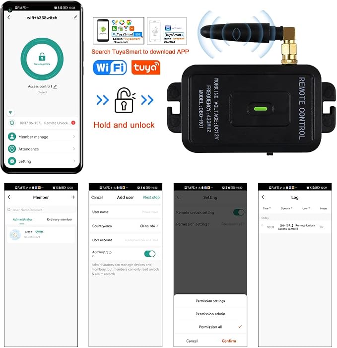 HERNAS Smart Phone APP Unlocking Access Control System Kit, with Remote Controllers / 280KG(600lbs) Magnetic Lock/Power Adapter, Lock Delay Time Adjustable