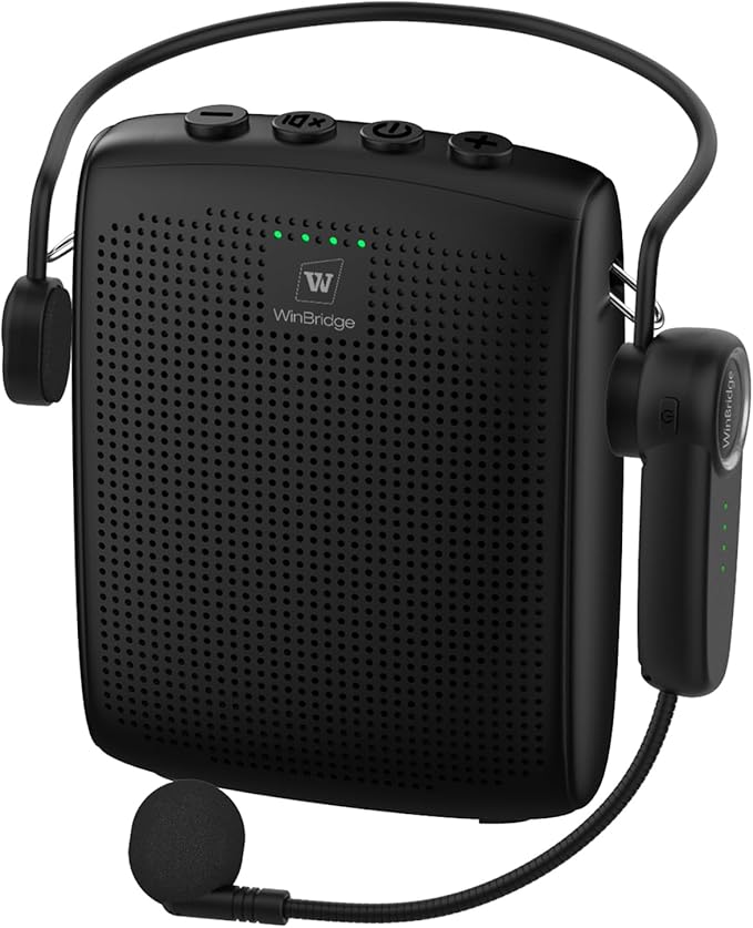 WinBridge Voice Amplifier with Bluetooth, Portable Speaker and Microphone Set, Wireless Mic Headset Speaker for Teachers, Tour Guide, Public Speaking, Fitness Instructors, Features Mute, 15W WB002
