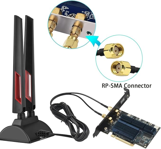 WiFi 6E Tri-Band Antenna 6GHz 5GHz 2.4GHz Gaming WiFi Antenna Magnetic Base with 6.5ft Extension Cable for PC Desktop Computer PCIe WiFi 6E Card Wireless Network Router Security Cameras