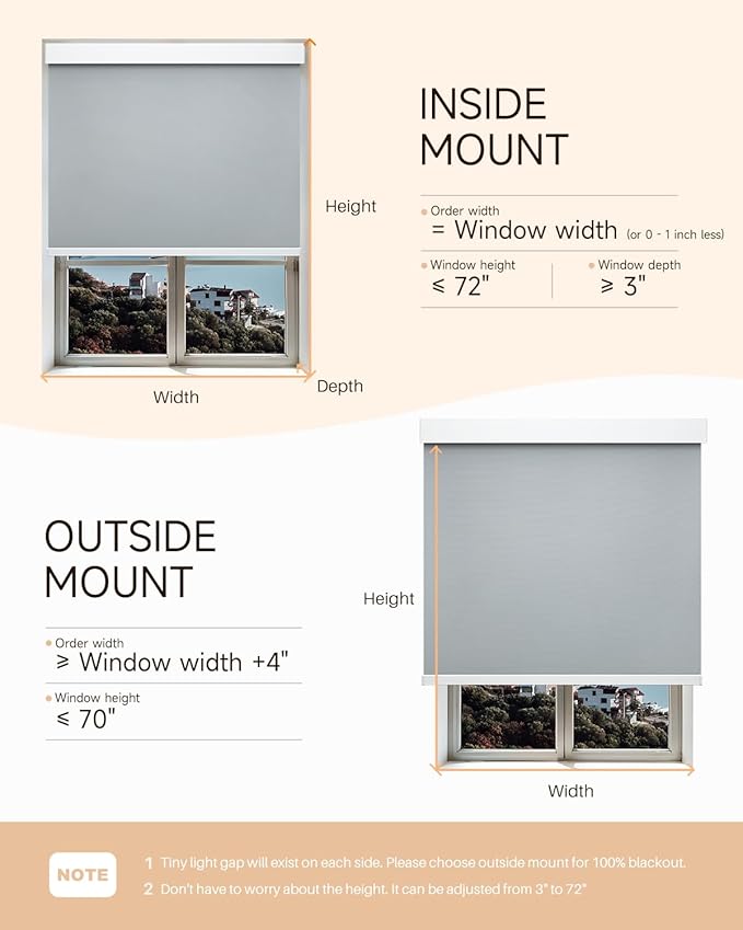 Smart Roller Shades for Windows, Alexa Blackout Motorized Blinds with Remote Control, Easy Install Automatic Electric Blinds for Indoor (23" W x 72" H, Gray Fabric & White Shell)