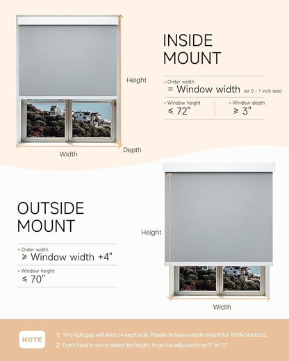 Smart Roller Shades for Windows, Alexa Blackout Motorized Blinds with Remote Control, Easy Install Automatic Electric Blinds for Indoor (30" W x 72" H, Gray Fabric & White Shell)