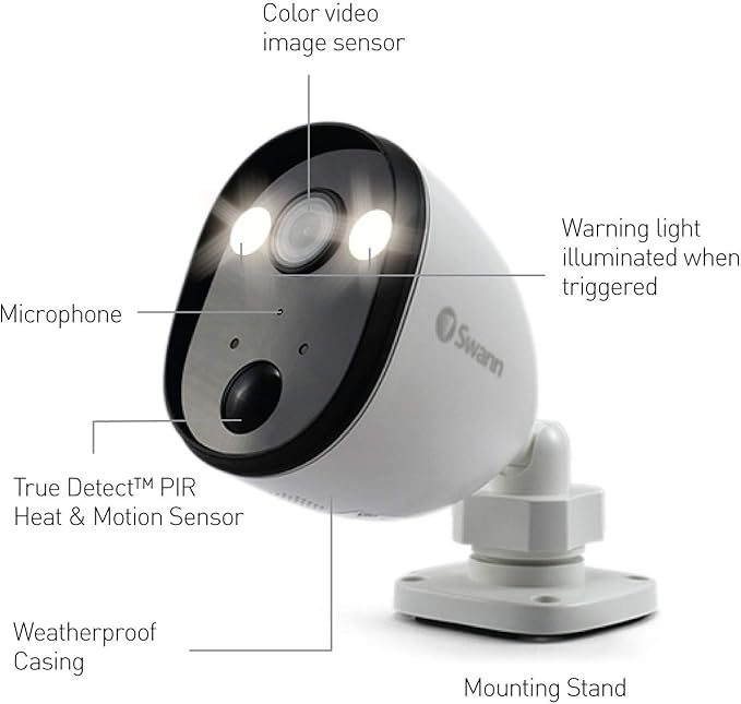 Swann Outdoor Home Security Camera, Spotlight, Weatherproof, Color Night Vision, Heat & Motion Sensor Light, 2-Way Talk and Siren, SWIFI-SPOTCAM-GL (Renewed)