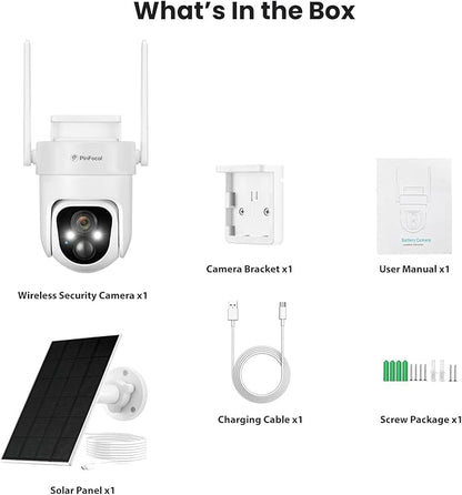 2K Solar Security Camera Wireless Outdoor, 360° View Pan/Tilt Battery Camera for Home Security, Color Night Vision, Spotlight, 2-Way Audio, PIR Motion Sensor, 2.4GHz WiFi Only, Weatherproof