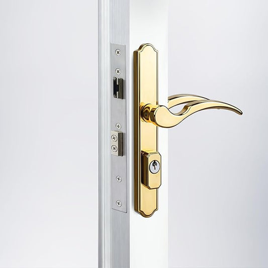 House Guard Storm Door Handle Replacement with Lock, Fits Storm & Screen Doors, Compatible with 1.1-1.97 Inch Thick Doors, 0.87 Inch & 1.02 Inch Backset Options (Brass)